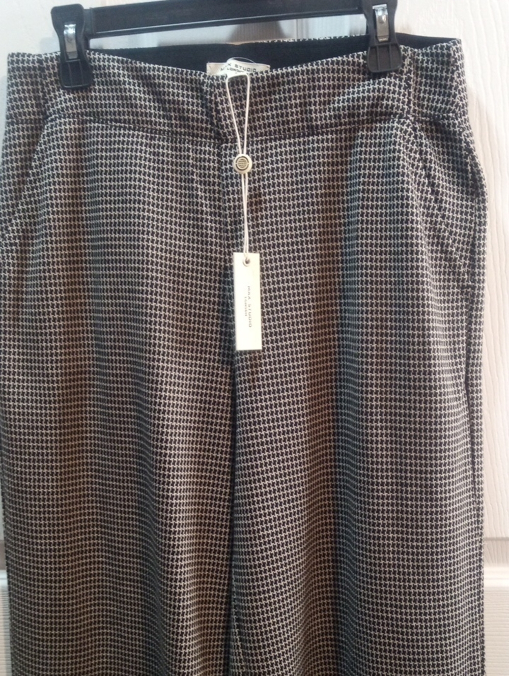 MAX STUDIO Black & White Houndstooth Wide-Leg Trousers